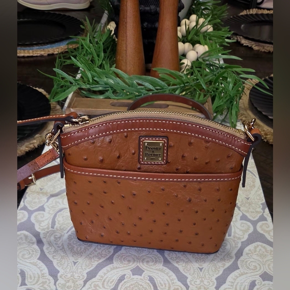 Dooney & Bourke Handbags - DOONEY & BOURKE  Camel Ostrich-Embossed Crossbody 100% Leather Purse NWOT